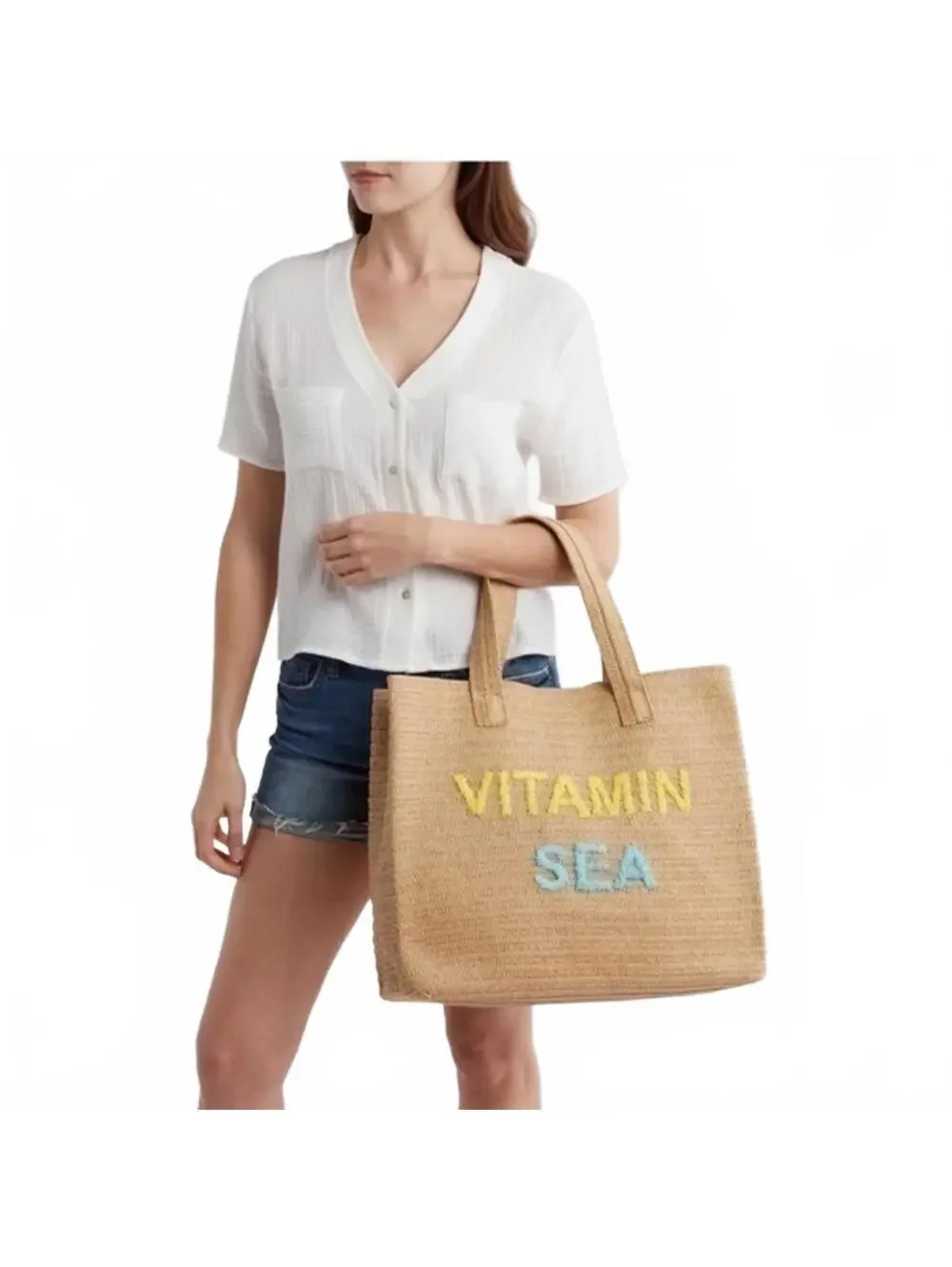 Vitamin Sea Woven Paper Straw Tote Bag Collection XIIX Natural NWT - Picture 2 of 9